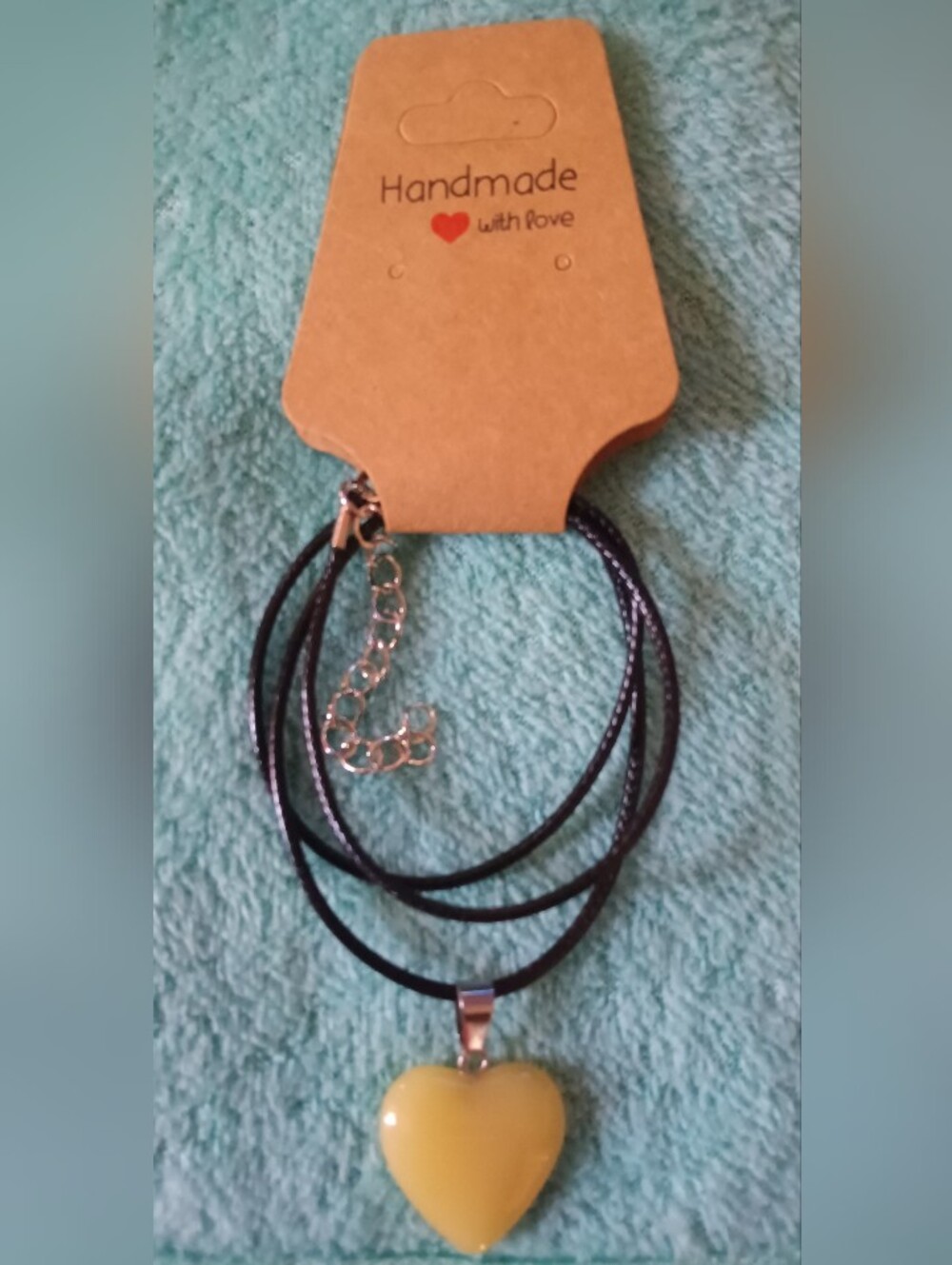 Handmade Black Cord Necklace withdark  Yellow Heart Pendant
